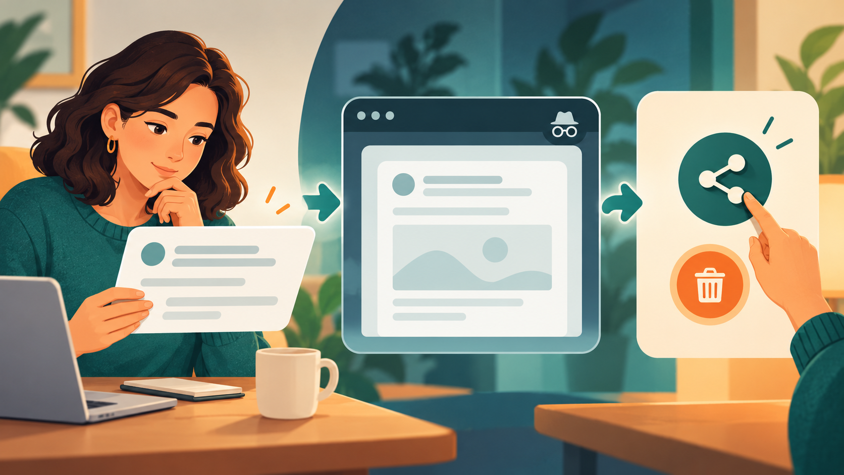 Una persona revisa una conversación antes de entregar un enlace a un colega